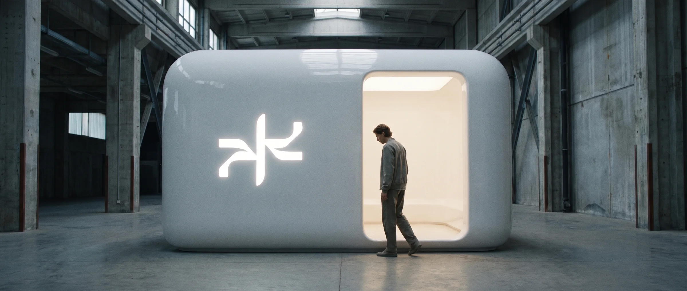 A Dream Wave placement center in ReykjavÃk: a white ceramic pavilion with the Dream Wave symbol.